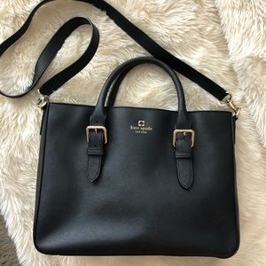 Kate Spade Leather Handbag Shoulder Black Gold EUC
